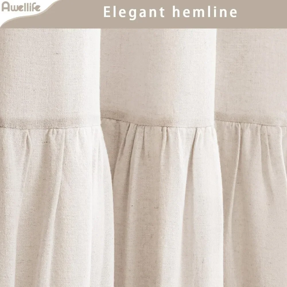 New Awellife Farmhouse Shower Curtain Ruffle Linen Textured Boho Bathroom 72x84
